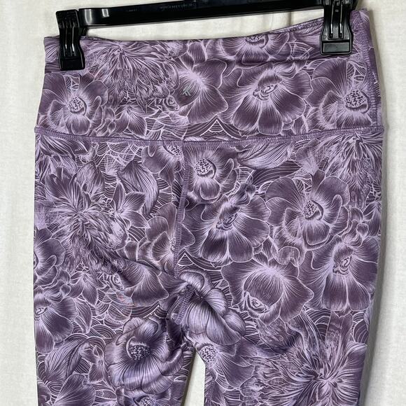 Kyodan‎ Purple Floral Print Ankle Length Leggings Size Small Athletic Yoga Gym - Picture 3 of 7